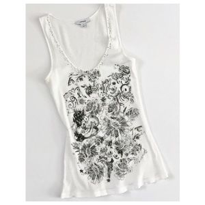 3/$15 Express White Studded Black Floral Print Tank Top
